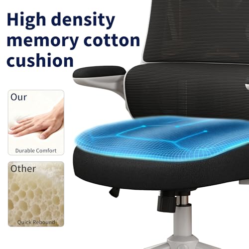 Ergonomic Office Chair - Desk Chair with Adjustable Headrest Lumbar Support Computer Chair - Mesh Comfy Chair with Flip-up Armrests - Gaming Chairs for Adults Home Office 330 LBS (White+Black) - color: White+black