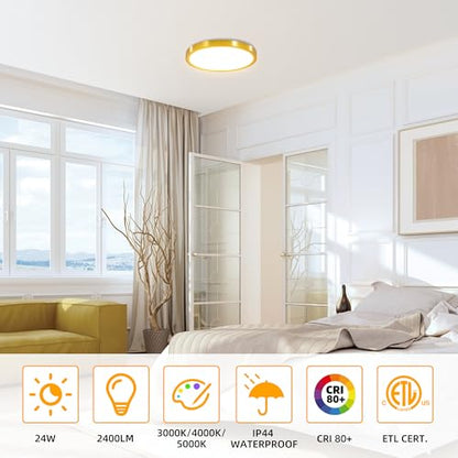 Hlite 12 inch Flush Mount LED Ceiling Light Fixture,2400LM,3CCT,6Pack | 24W Super Slim Light Fixtures Ceiling Mount 3000K/4000K/5000K Selectable,Light Fixtures for Kitchen,Bedroom,Gold - color: Gold, size: 12 inch-6