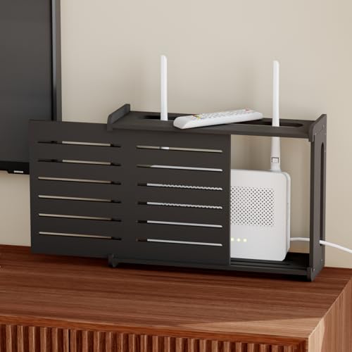 Wooden WiFi Router Storage Box Hider Shelf, Decorative Projector Box Hider Rack Countertop, for Cable, Modem, Internet, Router Power Cover Storage Organizer Cabinet Wall Mounted, Black - color: Black, size: Small