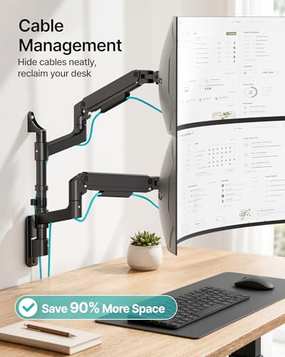 Dual Wall Mount Monitor Arm for 17-49" Ultrawide Screens | Heavy Duty Wall Mount Stand Holds up to 44 LBS - size: Dual