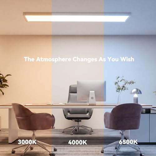AIKVSXER 2PCS 1x4 LED Flat Panel Light Surface Mount with Wireless Switch | App Control, Night Mode, 50W 5500LM, 3000K/4000K/6500K, Ultra-Thin LED Light for Office Home,120-277V - White