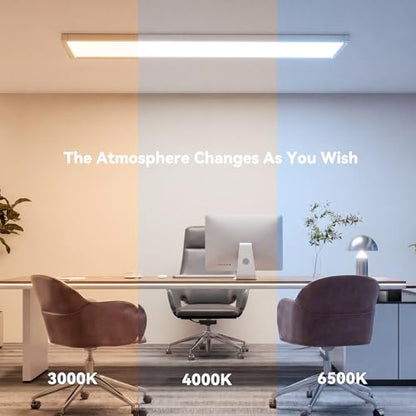 AIKVSXER 2PCS 1x4 LED Flat Panel Light Surface Mount with Wireless Switch | App Control, Night Mode, 50W 5500LM, 3000K/4000K/6500K, Ultra-Thin LED Light for Office Home,120-277V - White