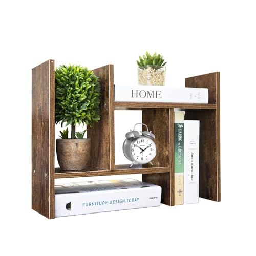 BROWN-BROWN Adjustable Wood Desk Shelf Organizer Office Home Multipurpose Desktop Shelf, Display Shelf Rack Top Mini Bookcase, Free Style Display Desktop Organization
