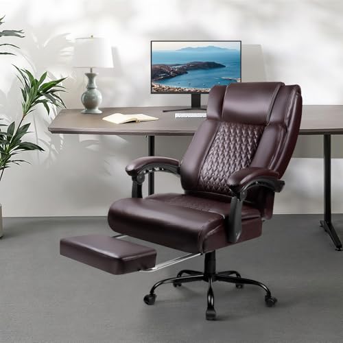 OFIKA Office Chair,Executive Heavy Duty Office Chair with Foot Rest Ergonomic High Back Computer Gaming Chairs Home Office 400lbs,Big and Tall with Lumbar Support (BRW) - color: Foot Rest-brown