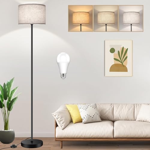 TOBUSA Floor Lamp for Living Room, Modern Standing Lamp with Drum Shade - color: Black+Cream(Shade)