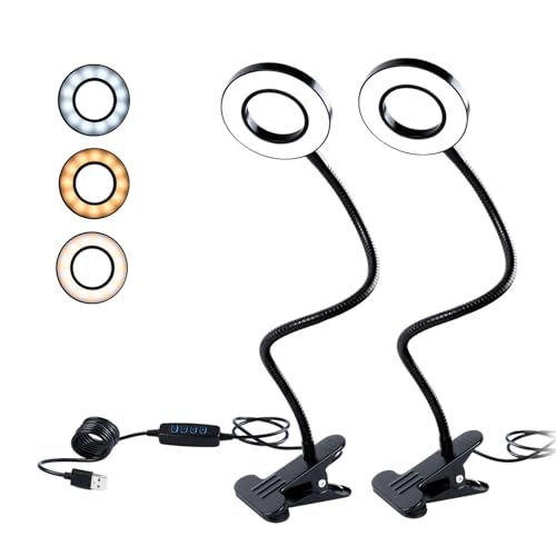 Clamp on Lamp, Desk Lamps, 8W Clip Light, Warm & Daylight & White Light 3 Colors, 10 Dimmable Illumination Modes (2 Pack) - size: 2-pack