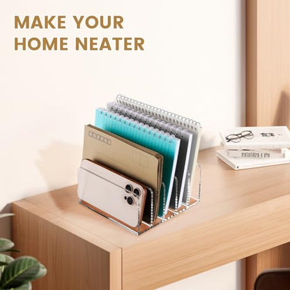 Mail Organizer Countertop, Stylish Acrylic 5 Compartments Mail Holder, Small Desk File Storage Holders for Letter, Bill, Mail Sorter, Desktop Letter Folder Holders for Office, Home, School