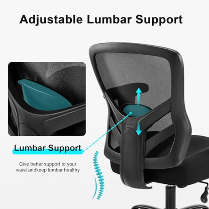 YFO Ergonomic Office Chair, Mesh Computer Desk Chair | Adjustable Back Lumbar Support and Armrests, Comfy Executive Rolling Swivel Task Chair for Home Office, Black - color: Black