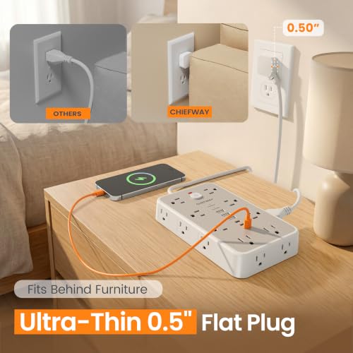 15 FT Surge Protector Power Strip with 6 USB, 16 Outlets, 2400J - color: White / Gray, size: 15 FT