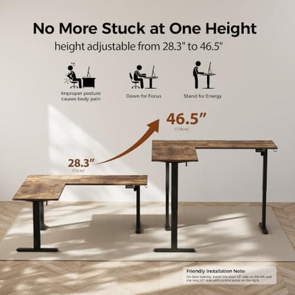 Agilestic L Shaped Standing Desk Adjustable Height, 63 Inch, Rustic Brown - color: Rustic Brown, size: 63 x 55 Inch