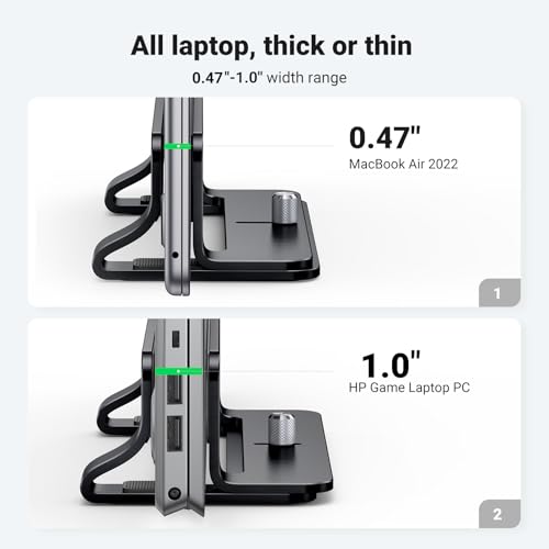 UGREEN Vertical Laptop Stand Holder for Desk Compatible with MacBook Pro, MacBook Air Stand Vertical Aluminum Adjustable for Up to 17.3 Inch Gaming Laptop, Black | Laptop Stand Aluminum PC Holder Compatible with MacBook MateBook Chromebook Surface Dell HP