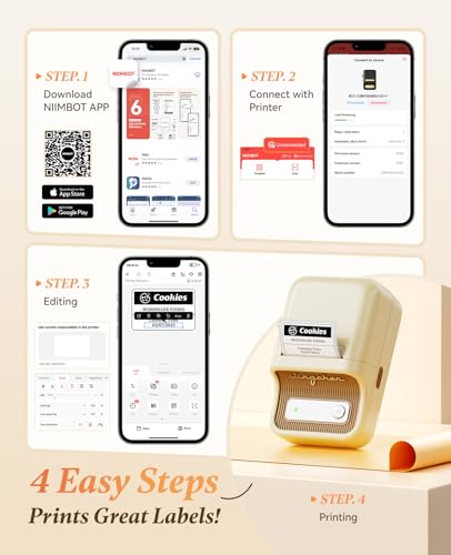 NIIMBOT B21 Label Maker, Thermal Label Printer, Portable Inkless Label Makers for Home/Office/Business, with 1 Pack 50x30mm White Label, Compatible with iOS & Android, (White) | Thermal Label Printer with 1 Pack 50x30mm White Label for Home/Office/Busines
