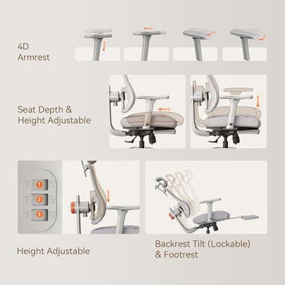 Newtral Ergonomic Office Chair, Auto-Following Lumbar Support Desk Chair with Footrest (Grey, 5D Headrest) - color: Grey, size: 5D Headrest