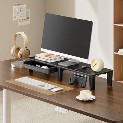 PEGZONE Ergonomic Monitor Stand Riser with Storage Drawer