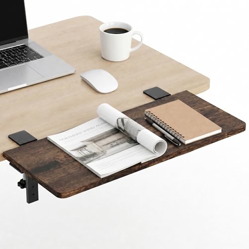 Desk Extender, 22-inch Clamp-On Desk Shelf, Height-Adjustable Desktop Shelf Organizer for Monitors Office and Gaming Accessories, Arm Support Table Extension, 44lbs Heavy Duty, Dark Brown - color: 22in Darkbrown