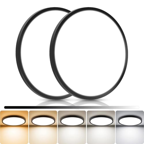 libtit 2Pack 13inch LED Flush Mount Ceiling Light, Dimmable & 5Color Temperatures (3000K-6500K), 24W Round Slim Black Light Fixture for Bedroom Livingroom Garage Kitchen - color: Black, size: 13inch-2pack