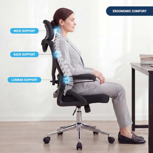 Techni Mobili High Back Mesh Office Chair w/Lumbar Support,Ergonomic, Black