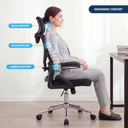 Techni Mobili High Back Mesh Office Chair w/Lumbar Support,Ergonomic, Black