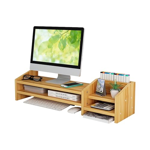 Catekro Monitor Stand Riser, 2 Tiers Wood Monitor Riser Stand Brown