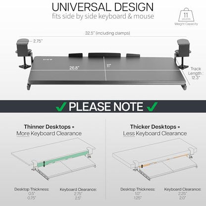 VIVO Large Under Desk Keyboard Tray with RGB LED Light Mouse Pad, C-clamp Mount, 27 (33 Including Clamps) x 11 inch Slide-Out Platform Computer Drawer for Typing, Black, MOUNT-KB05P