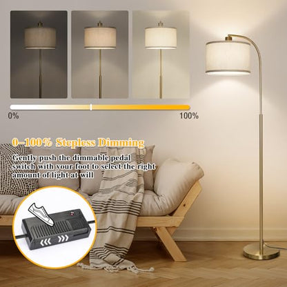 LED Floor Lamp Fully Dimmable Modern Standing Lamp Arc Floor Lamp with Adjustable Drum Shade, Tall Pole Reading Lamp Light for Living Room Bedroom Study Room, Bulb Included - color: Gold