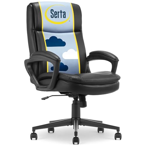 Serta Executive Office Chair with Lumbar Support, Fixed Arms Leather Chair - color: Black Bonded Leather