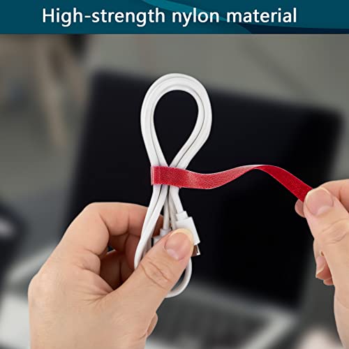 50PCS Reusable Adjustable Cable Ties, Microfiber Cloth for Computer Cable Management (Red) - color: Red