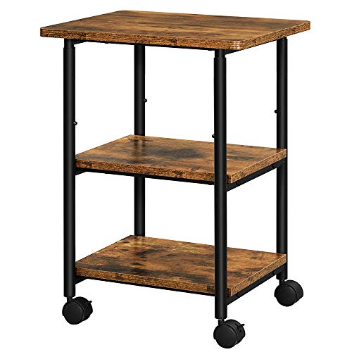 VASAGLE 3-Tier Printer Stand with Locking Wheels, Under Desk Printer Table - color: Rustic Brown + Ink Black, size: 3 Tiers/Compact