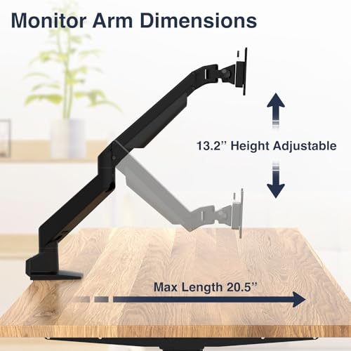 Desky Single Monitor Arm – VESA Mount 17"-32" Screen Full Motion Desk Clamp & Grommet Base – Adjustable Tilt, Swivel, Rotation – Matte Black - color: Black