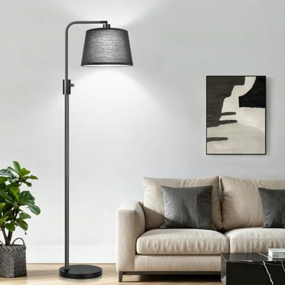 Nintiue [Upgraded] Dimmable Floor Lamp, 1000 Lumens LED Edison Bulb Included, Black Shade, Modern Arc Standing Tall Floor Lamp for Living Room Bedroom Office Dining Room - color: Matte Black-Black Linen Shades