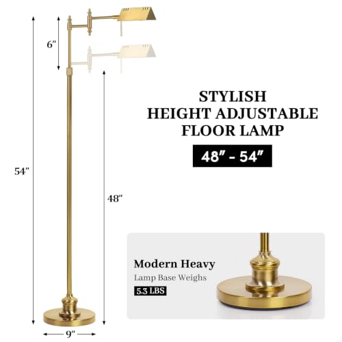 Bairth Antique Brass Reading Floor Lamp,Rotatable Pharmacy Standing Lamp | 90°Rotatable Lamp Head 3 Color Temperature, Dimmable, 17W LED, Height Adjustable, 360°Swing Arm, Living Room, Bedroom, Craft - color: Antique Brass Upgraded