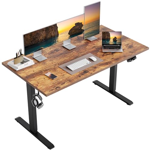 Agilestic Electric Height Adjustable Standing Desk, 55 Inch, Rustic Brown | Smooth Height Adjustment, Memory Presets, Hooks, Stable Steel Frame,154 lbs Capacity, Easy Assembly, Splice Board - color: Vintage Brown, size: 55 x 24 Inch