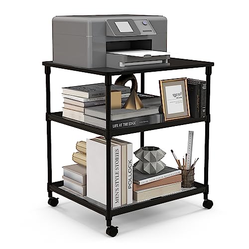 Giantex Printer Stand, 3-Tier Industrial Printer Cart with Lockable Wheels, Adjustable Shelves, Metal Frame, Mobile Under Desk Shelf for Home Office, Printer Table Fit Fax Machine, Scanner (Black) - color: Black, size: 24"x20"x27.5"
