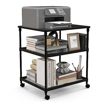 Giantex Printer Stand, 3-Tier Industrial Printer Cart with Lockable Wheels, Adjustable Shelves, Metal Frame, Mobile Under Desk Shelf for Home Office, Printer Table Fit Fax Machine, Scanner (Black) - color: Black, size: 24"x20"x27.5"