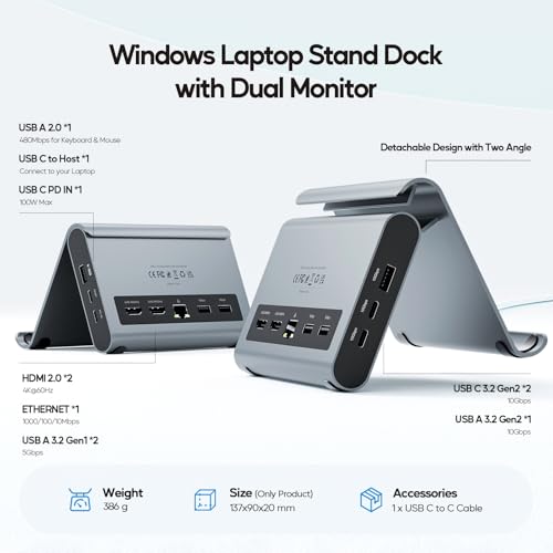 USB C Docking Station Dual Monitor, Laptop Dock for Windows with HDMI 4K