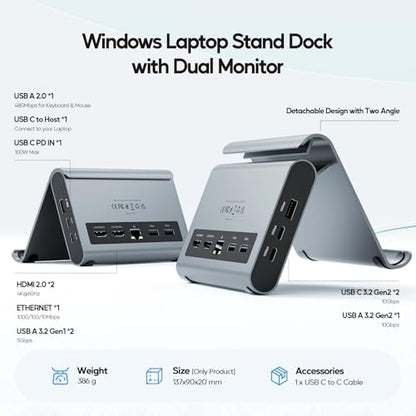 USB C Docking Station Dual Monitor, Laptop Dock for Windows with HDMI 4K