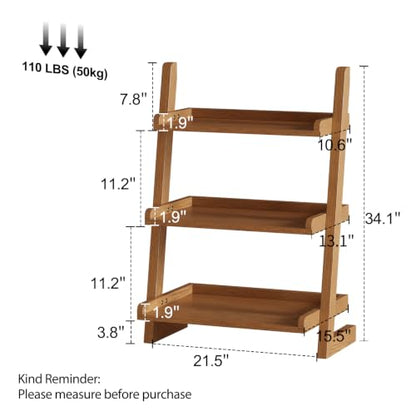 AQIMUELE Solid Wood Ladder Shelf, Leaning Bookshelf, Walnut, 3-Tier - color: Walnut, size: 3-Tier