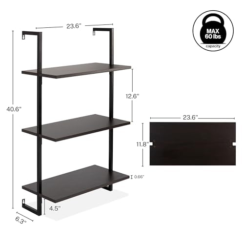happimess Madera 3-Shelf Wall Mounted Bookcase 40.55", Black - color: Black, size: 3-Tier 40.55"