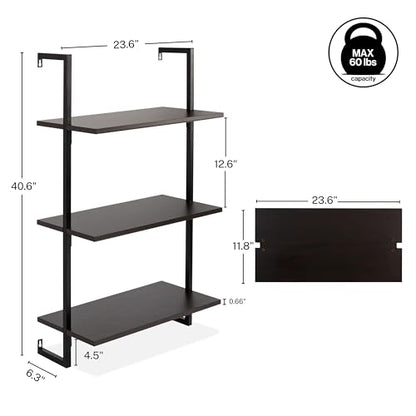 happimess Madera 3-Shelf Wall Mounted Bookcase 40.55", Black - color: Black, size: 3-Tier 40.55"