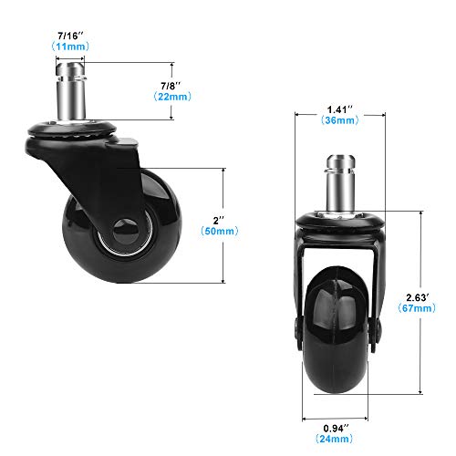 Office Chair Caster Replacement Wheel for Hardwood Floor and Carpet,2" Heavy Duty Universal Floor Safe Caster Set of 5,Rubber Wheels Office Chair to Replace Office Chair mats,fits 98% Chairs - color: Black