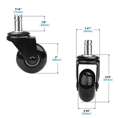 Office Chair Caster Replacement Wheel for Hardwood Floor and Carpet,2" Heavy Duty Universal Floor Safe Caster Set of 5,Rubber Wheels Office Chair to Replace Office Chair mats,fits 98% Chairs - color: Black