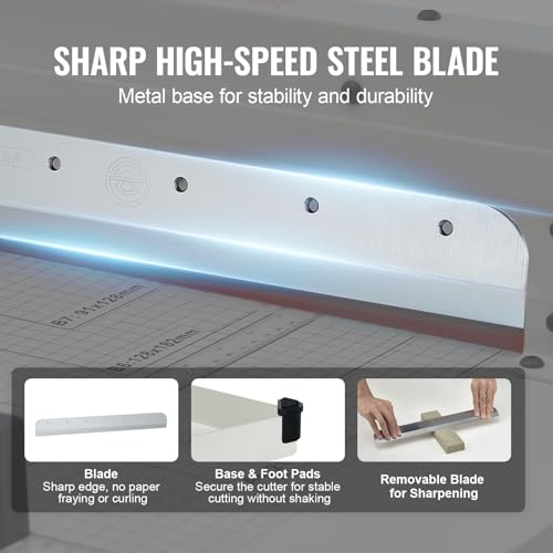 VEVOR Heavy Duty Paper Cutter, 12" Industrial Commercial Guillotine Paper Cutter for A4 Paper, 400 Sheet Capacity, Solid Steel Construction, Stack Paper Trimmer for Office Home School Shop, White - size: 12" Cutting width