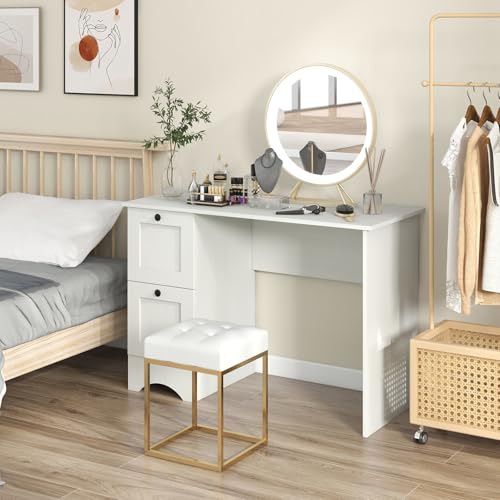 Tangkula White Desk with Drawers & Charging Station, Wooden Home Office Desk PC Laptop Notebook Desk, Compact Study Desk Writing Desk, Computer Workstation Ideal for Home & Office - color: White