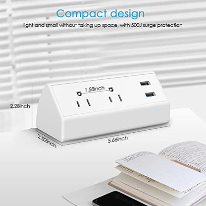 CCCEI Desk Power Strip with 20W USB C Fast Charge Port, Black 800J Surge Protector Clamp Desktop Outlet, Table Edge Mount Socket 10FT and Fit 1.6 inch Tabletop Edge Thick.