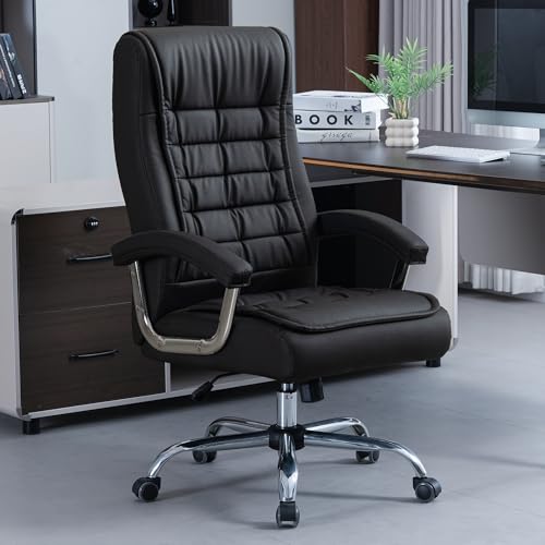Executive Office Chair Adjustable Leather Chair, High Back Swivel Office Desk Chair with Padded, Armrest 350lbs Load-Bearing Spring Seat Computer Desk Chair for Home Office, Black - color: Black