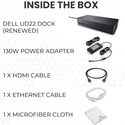 Crossery Dell UD22 Docking Station Bundle - Includes Dell Universal Dock UD22, HDMI & Ethernet Cable, 130W Power Adapter - USB-C Laptop Docking Station - Efficient Connectivity Solution (Renewed)