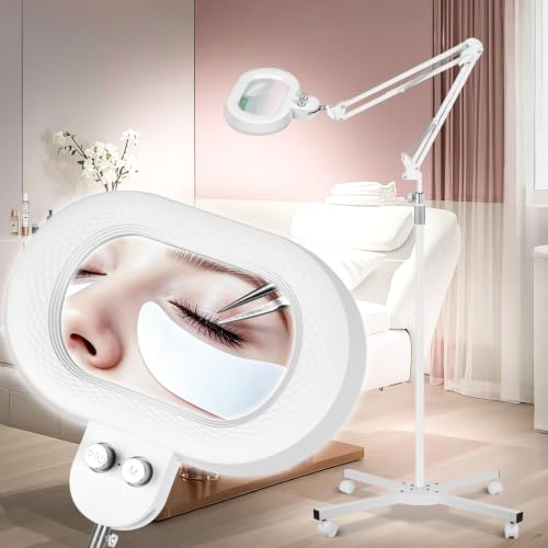 2,200 Lumens, 12X Magnifying Glass with Light and Stand, Floor Lamp with 3-Axis Rotary Head, Mag Lamp for Estheticians Facial Eyelash, Infinite Colors, Lighted Magnifier for Craft Sewing-White - color: White, size: 12X