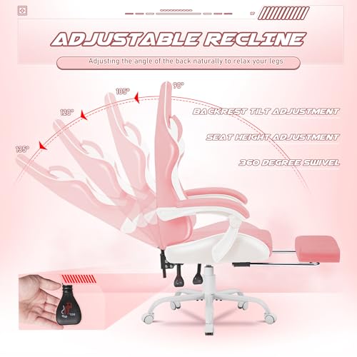 Homall Gaming Chair, Computer Chair with Footrest and Massage Lumbar Support, Ergonomic High Back Video Game Chair with Swivel Seat and Headrest (Pink) - color: Pink