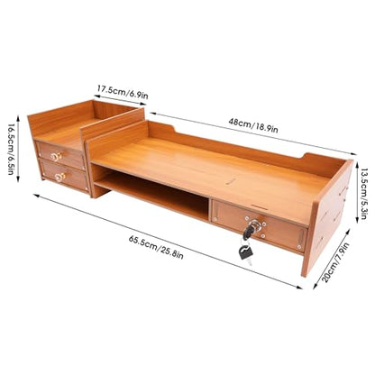Wooden Computer Monitor Stand Riser Laptop Monitor Riser for PC Screen, iMac, Desktop Wooden Screen Monitor Stand Riser with 3 Drawers for Home Office Desk Organizer, Monitor Stand with Storage
