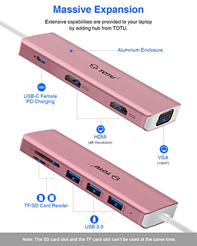 TOTU Docking Station, USB C Hub, 9 in 1 Triple Display Docking Station with Collage Display Mode, Dual 4K HDMI, VGA, 100W PD, 3 USB 3.0 and TF/SD Card Reader for MacBook Pro Air and Type-C Laptops